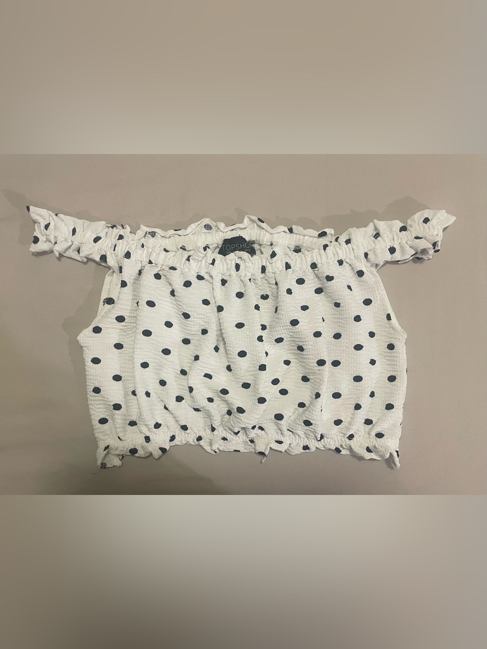 Topshop White Off-Shoulder Polka Dot Crop Top
